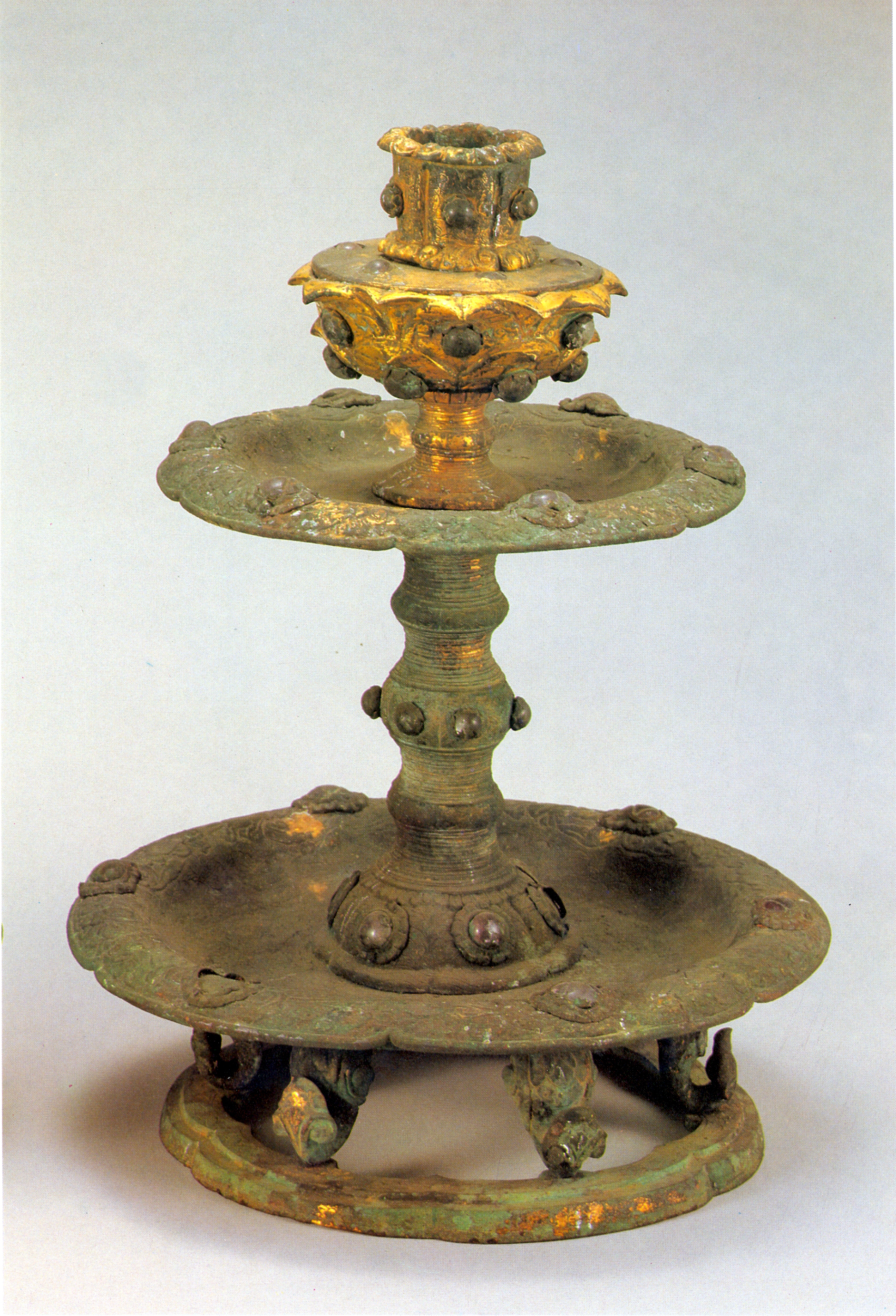 Gilt-bronze Candlesticks with Inlaid Crystal Ornaments